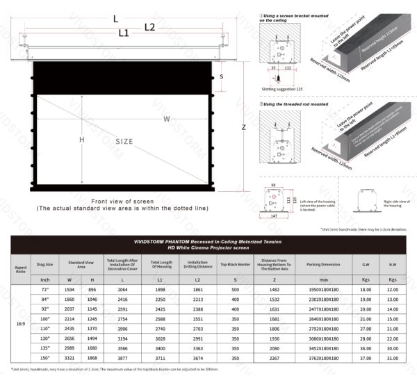 VIVIDSTORM PHANTOM Recessed In-Ceiling Motorized Tension White Cinema Projector Screen - Image 5